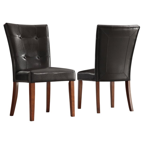 Parson Tufted Vinyl Chairs Set Of 2 Dark Chocolate Walmart Com Walmart Com