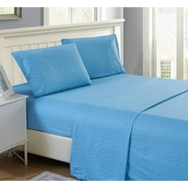 Lux Decor Collection Stripes Bed Sheet Set - 4 Piece Deep Pocket Bed Sheet Set- (Full, Blue)