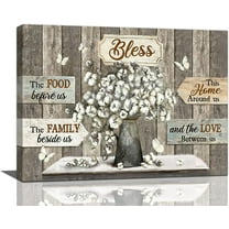 Farmhouse Flower Kitchen Decor Wall Art Rustic Farm Cotton Bless Family Christian Pictures Wall Decor Canvas Painting Prints Artwork Home Decorations Framed for Kitchen Bedroom Dining Room 16"x12"