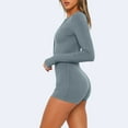 thumbnail image 5 of qolati Women Pajama Rompers Ribbed Knit Long Sleeve Button Down Lounge Bodysuits Henleys V Neck Jumpsuits Onesie, 5 of 7