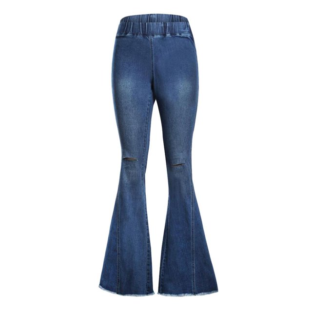 Pantalones Vaquero Acampanados Jeans de Mezclilla cinturo Elástica con Bolsillos de Baile para Mujer 2XL
