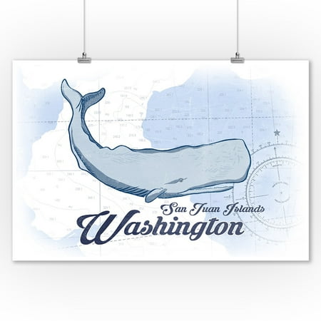 San Juan Islands, Washington - Whale - Blue - Coastal Icon - Lantern Press Artwork (9x12 Art Print, Wall Decor Travel