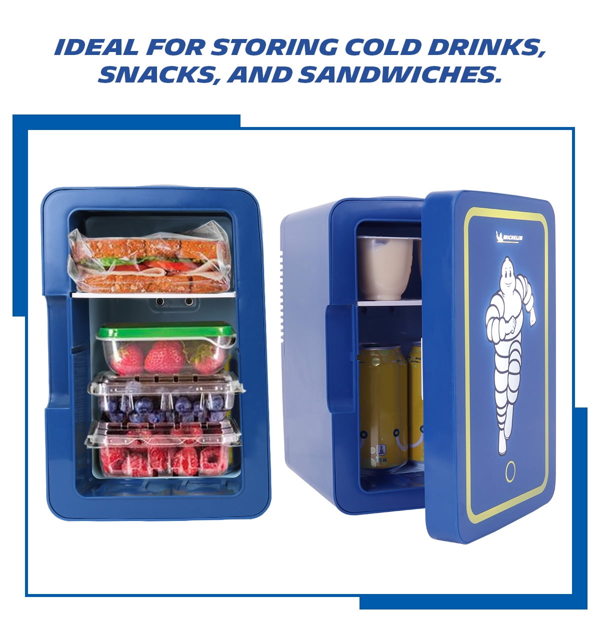 Michelin 6L Portable Mini Fridge w/ LED Light, 12V 110V 6 Can Cooler