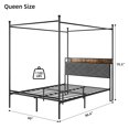 thumbnail image 2 of Modern Metal Canopy Bed Frame with Linen Storage Headboard, USB Ports and Outlets, Noise Free Design, Strong Support, Easy Assembly, No Box Spring Needed, 2 of 8