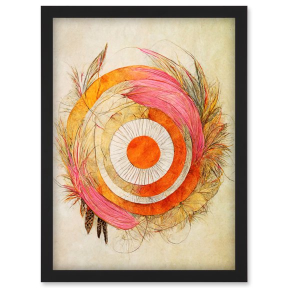 Abstract Dreamcatcher With Feathers In Soft Pastel Palette Artwork Framed Wall Art Print A4
