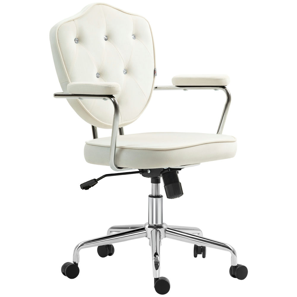Demi Bonn Modern Desk Chairs with Wheels and Armrests, Velvet-Feel Fabric Office Chair, Home Computer Executive Swive Chairl, White