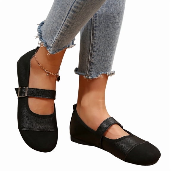 longantii Womens Mary Jane Shoes Slip on Dressy Ballerina Flats Shoes for Women 2026 Soft Non-Slip Shoes for Work Office Casual Black
