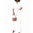 thumbnail image 2 of Women'S Solid Color Collared Blouse and High Waist Pants Two Piece Set Fashion White S, 2 of 9