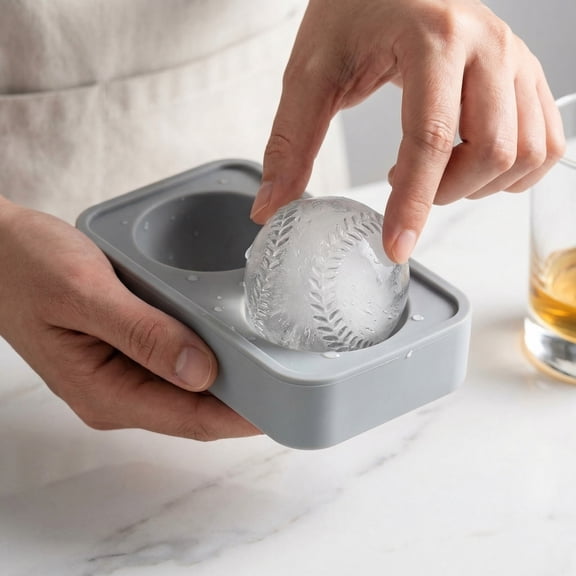 Baseball Ice Cubes Tray, Large Silicone Sphere Mold Reusable Round Ice Ball Maker for Cocktails or Beverages, Fun Novelty Gift for Baseball Lover