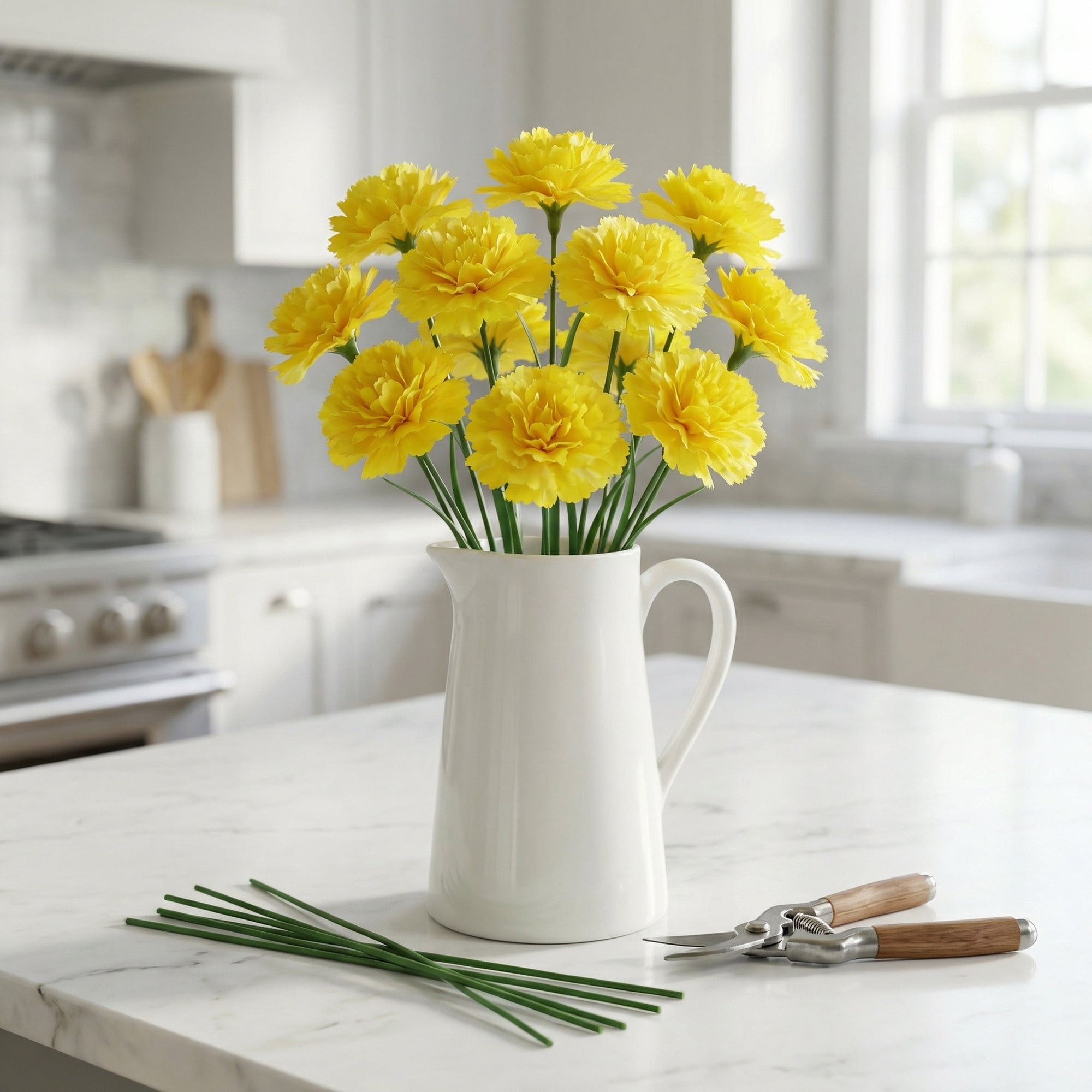 Unique Bargains Artificial Detachable Carnation Flowers Yellow 5.9"