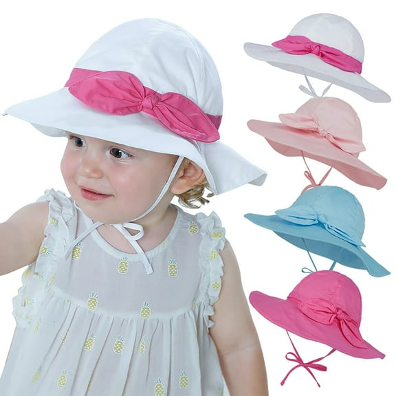 Cheers.US Baby Girls Sun Hats with Wide Brim Bowknot UV Sun Protection Infant Summer Beach Bucket Hat