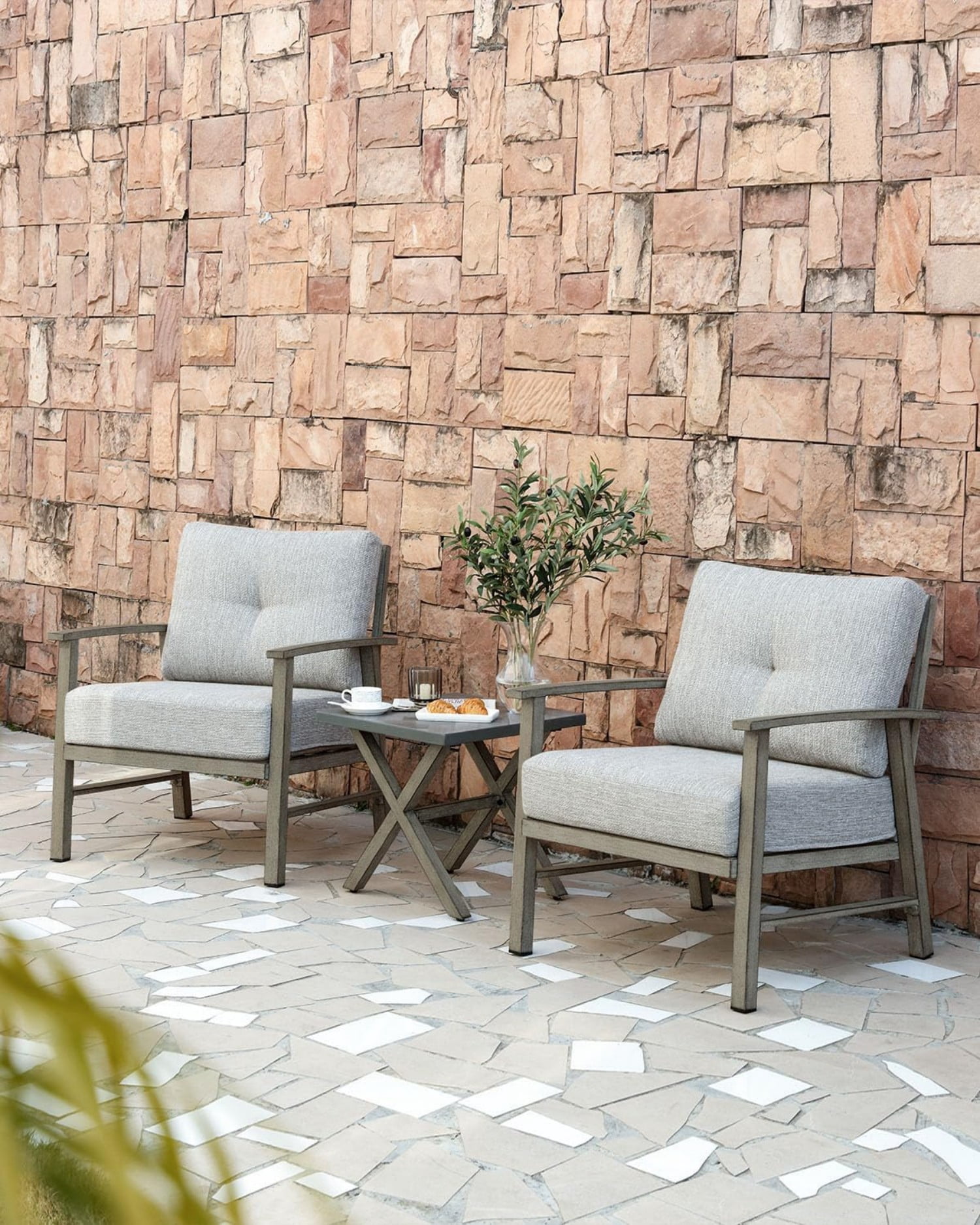 Outdoor Patio Chairs Set of 2, Aluminum Outdoor Armchairs with 5.9" Thick Cushions, All Weather Patio Conversation Chairs, Modern Outdoor Furniture for Garden, Backyard, Poolside, Porch, Dark Gray