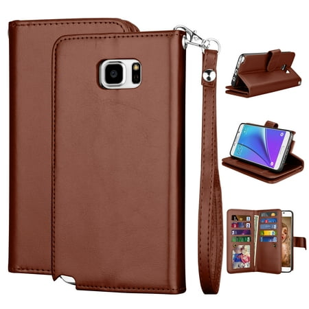 Galaxy Note 5 Case, Note 5 Wallet Case, Note 5 PU Leather Case, Njjex Luxury PU Leather Wallet Flip Protective Case Cover with Card Slots and Stand with Wrist Strap For Samsung Galaxy Note