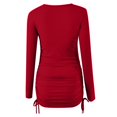thumbnail image 5 of LLYwey Deals Clearance Midi formal Dresses for Women Casual Solid Color Side Drawstring Hip Fitted Sheath Long Sleeve Dress New Wrap Dresses Red L, 5 of 6
