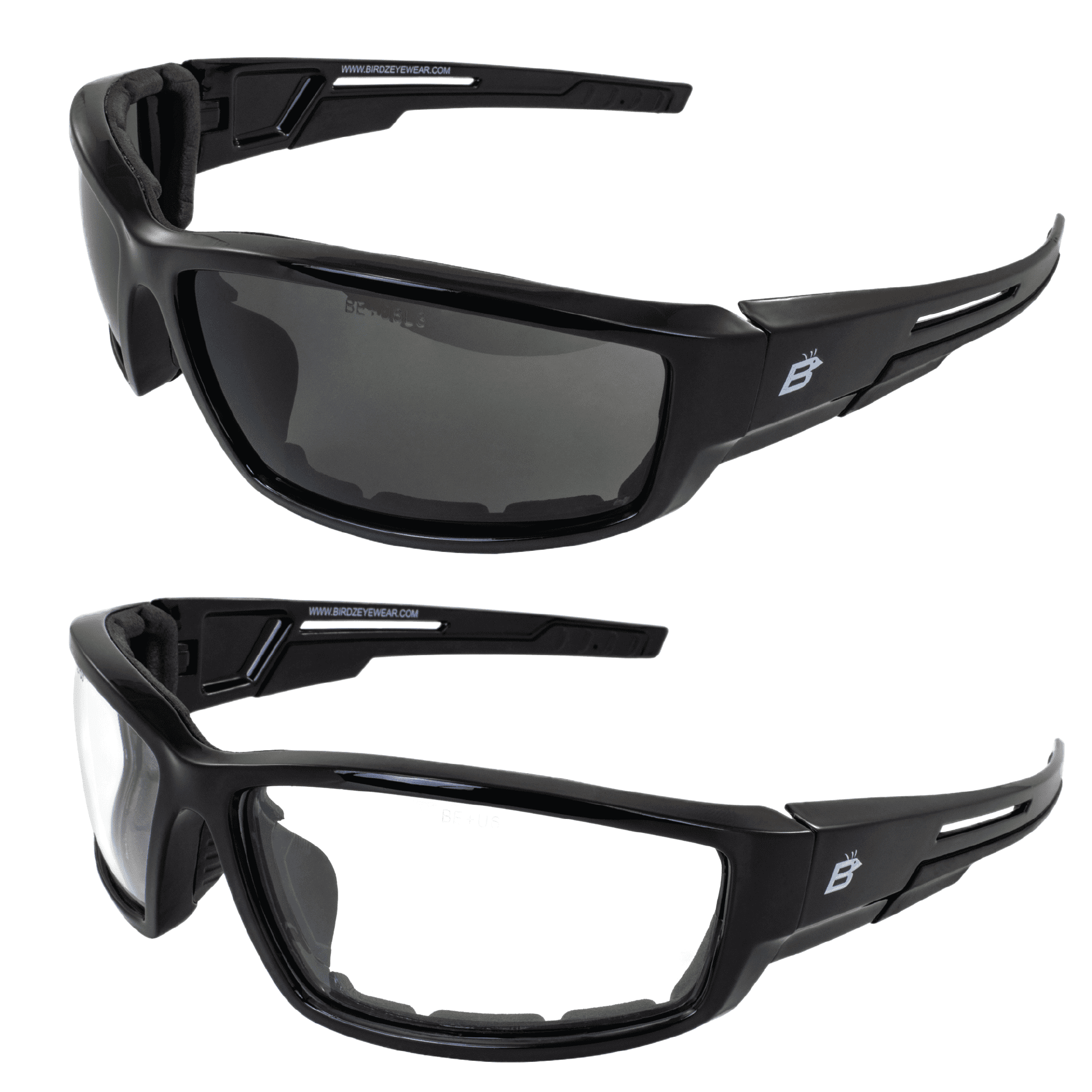 Birdz Eyewear Swoop Anti-Fog Padded Motorcycle Sunglasses Black Frame Smoke Lens 
