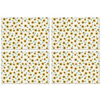 Rustic Sunflower Placemats Set of 4, Machine Washable Durable Linen Table Mats with Boho Floral Patterns and Heat Resistant Surface Featuring Bees and Butterflies for Dining