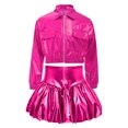 thumbnail image 3 of Haitryli Kids Girls Metallic Dance Outfits Shiny Cropped Jacket with Bubble Skirt Set Hip Hop Jazz Clothes Dancewear Hot Pink 16, 3 of 7