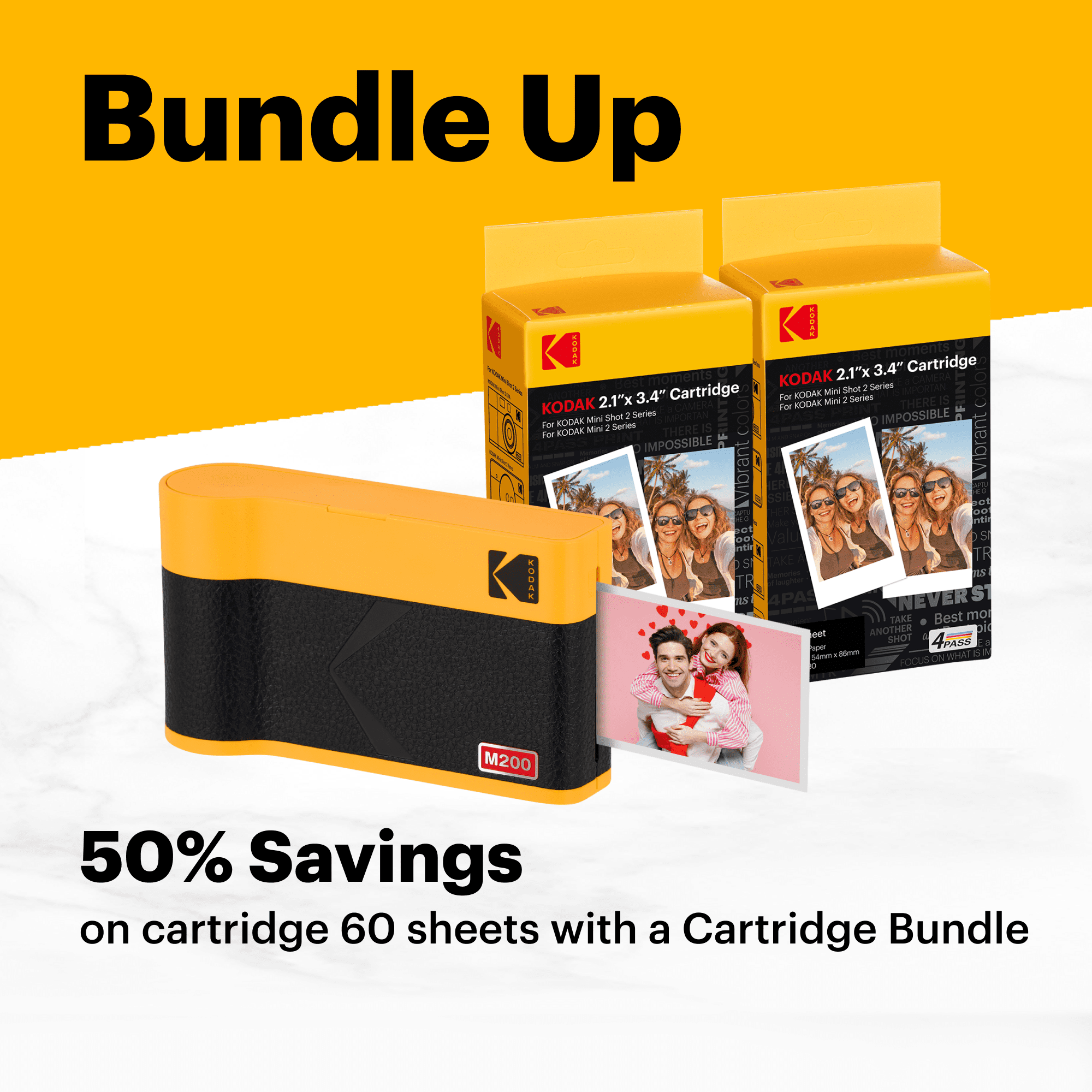 Kodak Mini 2 ERA Photo Printer, Black, 2.1x3.4 inches (printer + 8 sheets)