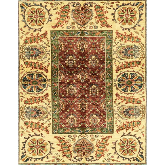 Ahgly Company Indoor Rectangle Abstract Chrome Gold Yellow Abstract Area Rugs, 6' x 9'