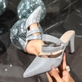 thumbnail image 2 of Women Kitten Heel Sequin Mules Rhinestone Bow Sandals Pointed Toe Heeled Mule Slip On Low Heels Slipper Glitter Mesh Wedding Bridal Shoes Pointed Toe Low Stiletto Heel Dress Pumps Shoes, 2 of 9