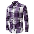 thumbnail image 2 of GHSOHS Mens Shirts Purple Long Sleeve Shirts for Men Fall And Winter Simple Plaid Shirt Fashion Color Collision Lapel Cardigan Buttons Long Sleeved Plaid Shirt Retro Hawaiian Shirt Men,XL, 2 of 4