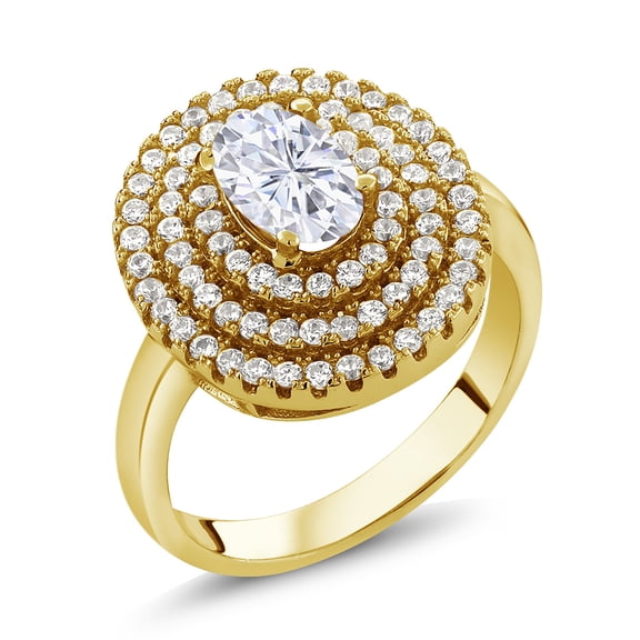 Gem Stone King 18K Yellow Gold Plated Silver Ring Set with Moissanite (1.87 Cttw) (Size 6)