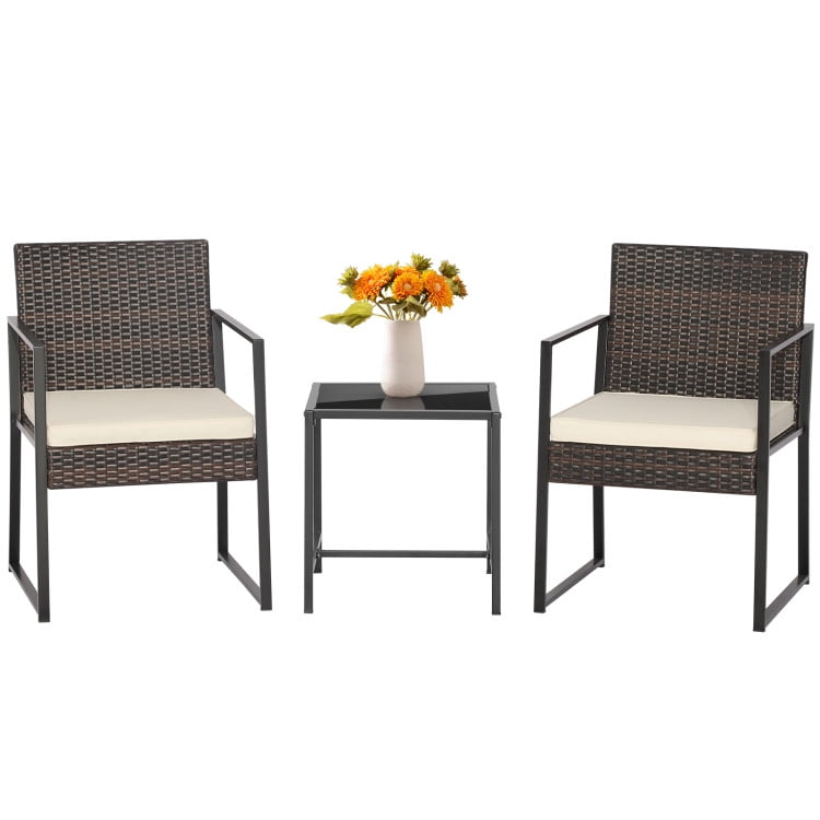 Aimee Lii 3 Pieces Patio Wicker Furniture Set with Coffee Table, Outdoor Patio Set, Off White Aimee Lii 3 Pieces Patio Wicker Furniture Set with Coffee Table, Outdoor Patio Set, Off White