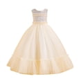 thumbnail image 2 of Girls Tulle Long Dress, Kids Formal Gown Elegant Net Skirt, Flower Girl Dress for Wedding, Birthday Party and Special Occasion Pageant Dress Beige 130, 2 of 9