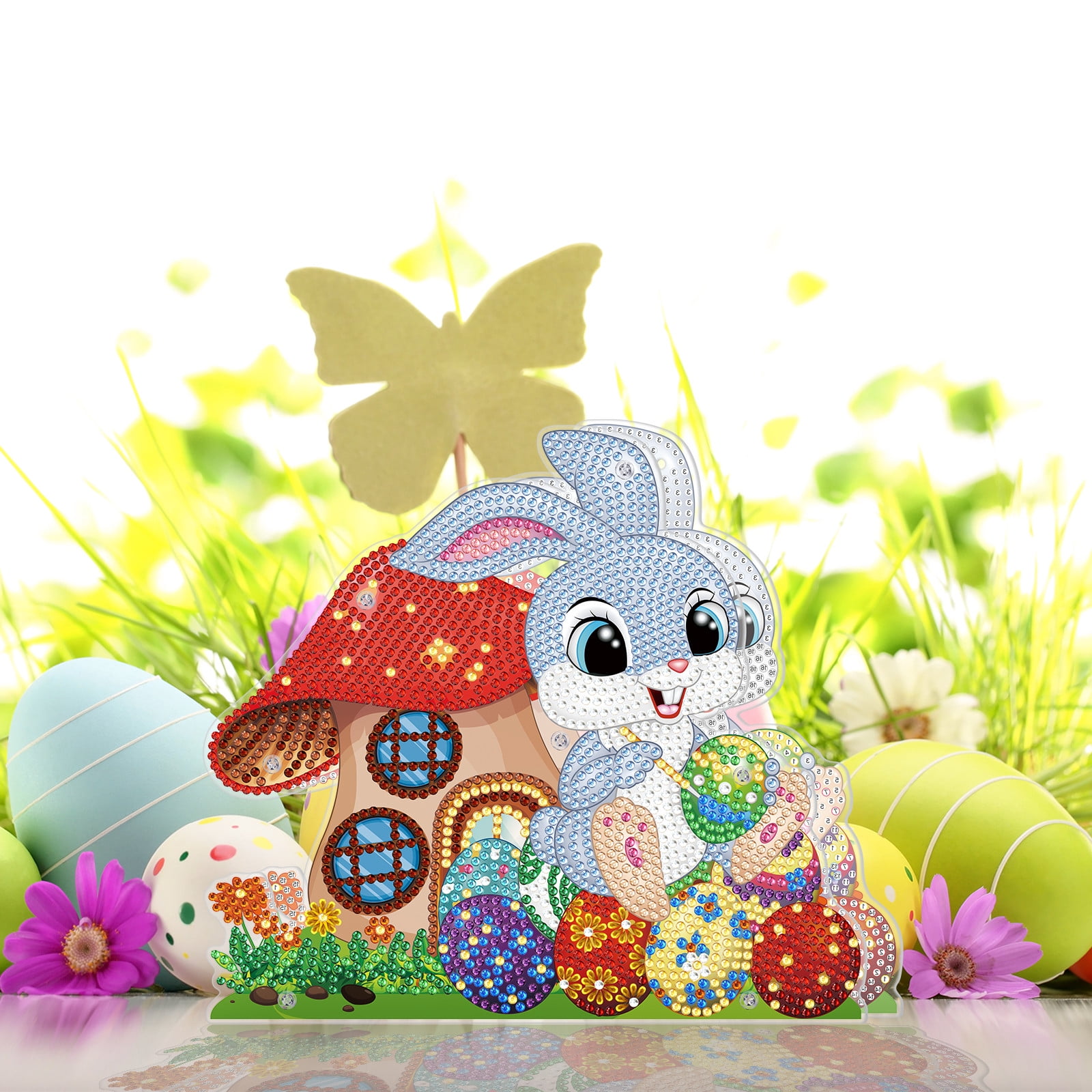 FLOPESN 2Pcs Easter Bunny DIY Diamond Art Painting Ornaments Lamp Kits, Diamond Painting Creative Handmade Bedroom Room Decor Double-Sided Dotted Diamonds
