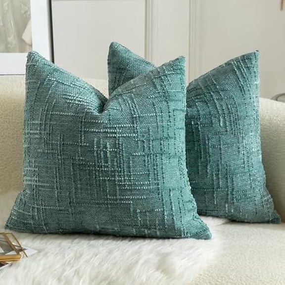 Eryueer Pack of 2 Solid Decorative Soft Chenille Teal Cushion Covers 50x50cm 20x20 Inch Lumbar Accent Solid Throw Pillow Case Soft Cozy Luxury Pillow Covers for Sofa Couch Bedroom
