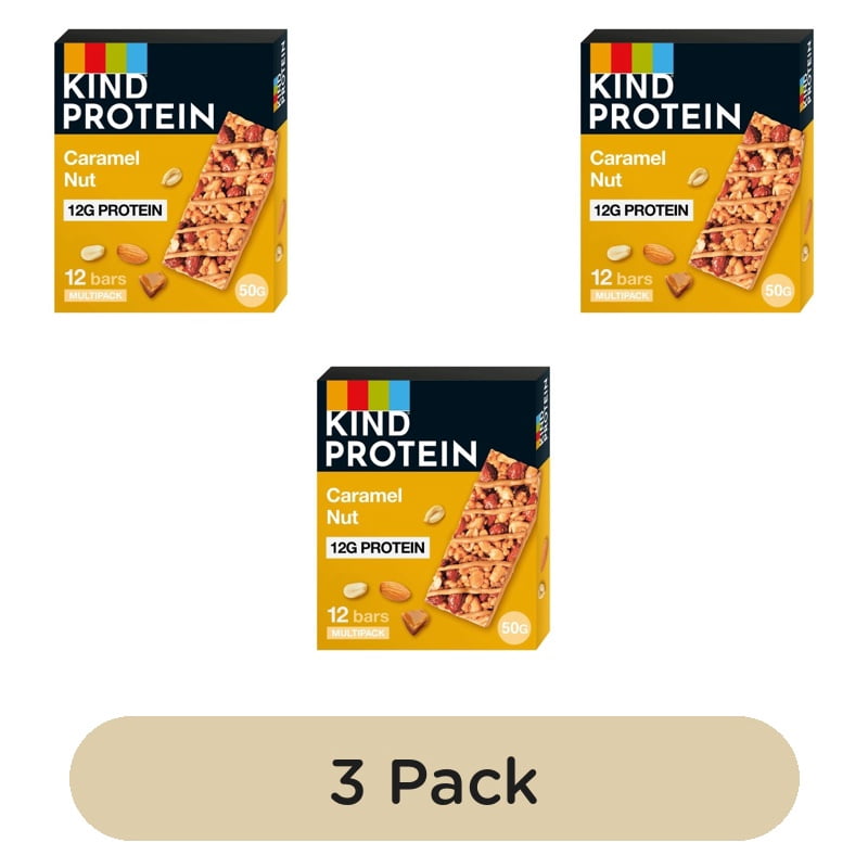 KIND Protein Caramel Nut Snack Bars Multipack 12 x 50g, British Import (Pack of 3)
