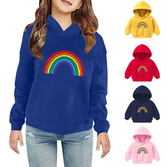Uxgjfwu Toddler Hooded Shirts Kids Long Sleeve Sweatshirt Rainbow Print Hoodie Shirts Kids Sweatshirt Casual Pullover Shirts