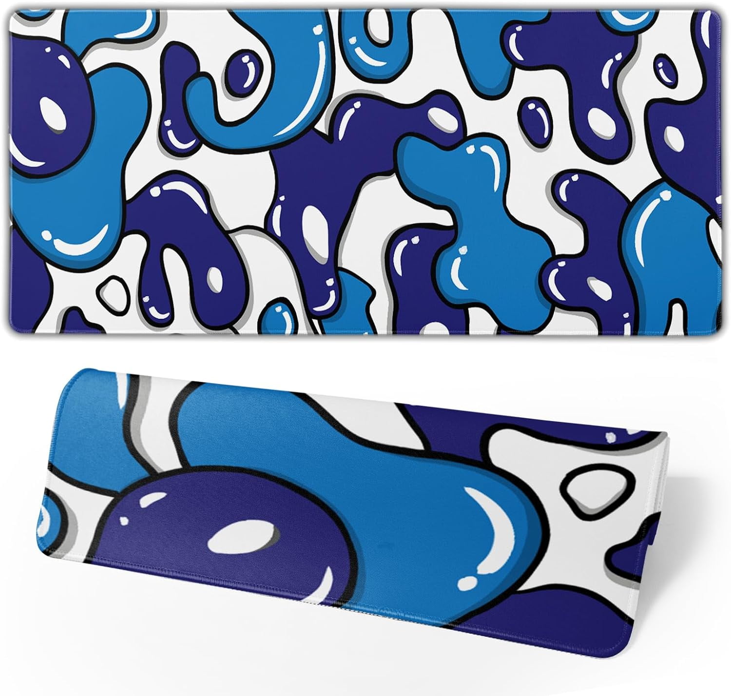 Navy Blue White Mouse Pad Gaming Desk Pad Geometric Japanese Anime Cool Extended XXL Mouse Pad 35.4X15.7 Inch Full Desk Mousepad Gaming with Stitched Edges Non-Slip Base for Desktop Keyboard Pad