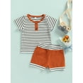 thumbnail image 2 of Genuiskids 0-18M Newborn Baby Boys Shorts Set Stripe Short Sleeve Crewneck T-Shirt Tops Jogger Shorts 2Pcs Summer Outfits, 2 of 9