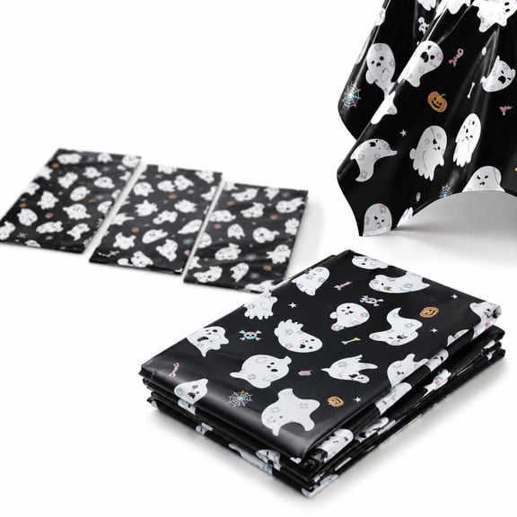 3 Pack Halloween Disposable Plastic Tablecloths, 54 x 108 Inch Rectangular Ghost Table Cover for Halloween Birthday Party and Holiday Table Decorations