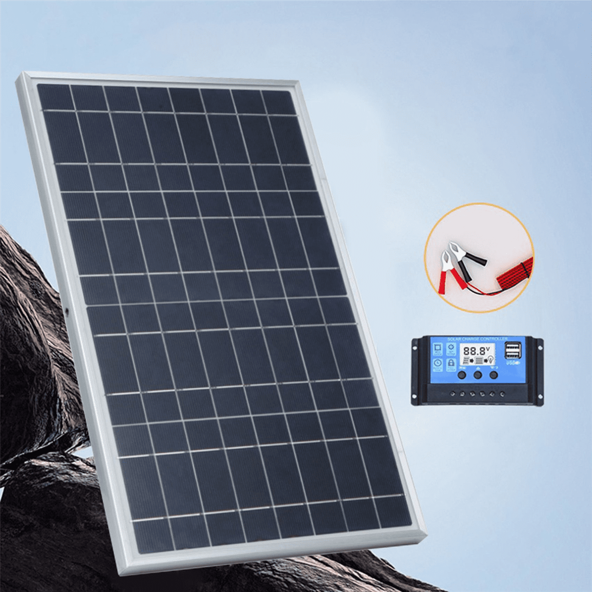 3X 12V Solar Panel Kit Complete 30W Power Portable Outdoor Rechargeable Solar Cell Generator for Home