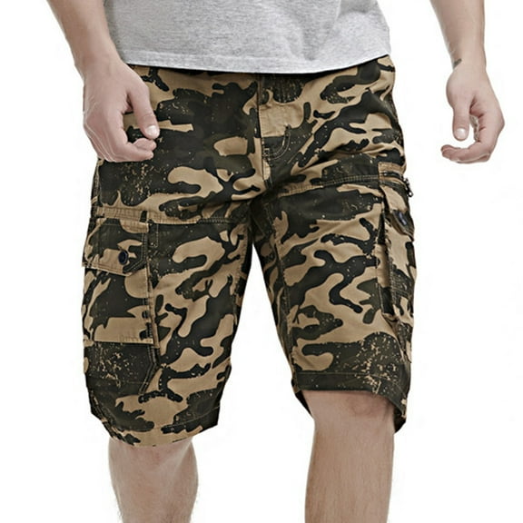 Odeerbi Cargo Shorts for Men Workout Shorts Summer Outdoors 2025 Casual Camouflage Sport Shorts with Multi Pockets Khaki