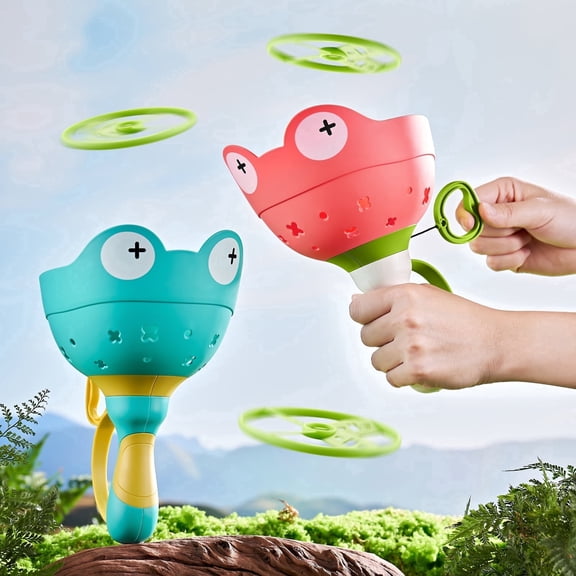 ivtivfu Flying Disc Launcher Toy (2 Packs), Manual Capture Catching Disk Game, Outdoor Toys for Kids Ages 4-8, Outside Yard and Lawn Family Games for Toddlers 3-5, Birthday Gifts for Girls and Boys