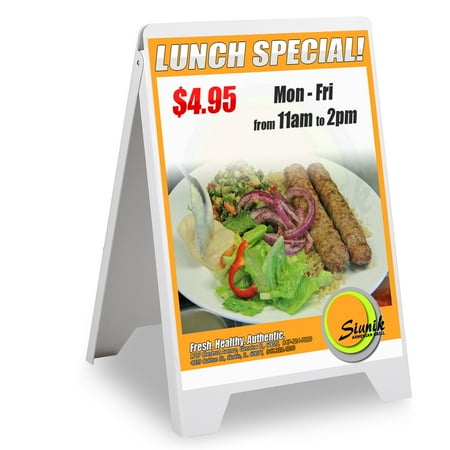 Sandwich Board Sign - Double Side Sidewalk A-frame Sign Sandwich Board PVC White Holds 19 11/16