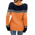 thumbnail image 3 of Women Autumn Winter Colorblock Pullover Sweaters Round Neck Striped Slim Fitting Knitwear Tops, 3 of 6