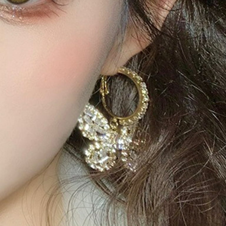 Meidiya Charm Chic Sparkly Crystal Butterfly Dangle Earrings Dainty Gold  Silver Animal Drop Hoop Earrings for Women Girls Jewelry Gift