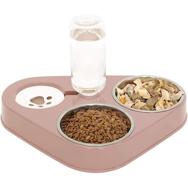Cuenco para gatos con doble elevación, cuenco para gatos de acero inoxidable antivómitos 3 en 1, cuenco automático para mascotas con agua, disponible para gatos y cachorros (rosa)