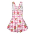 thumbnail image 2 of COEQINE Girls Swim Dress Fashion One Piece with Flowy Skirt & Built-in Brief, Classic Tank Style U-Neck and Wide Straps Swimsuit, for Beach & Pool, Sizes 5-6, Pink Strawberry Bow Plaid, 2 of 8