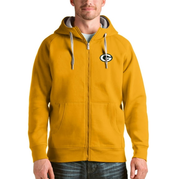 Men's Antigua Gold Green Bay Packers Victory Full-Zip Hoodie