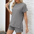 thumbnail image 2 of CheerKidz 2 Piece Outfits for Fashion Women's Solid Loose Casual Short Sleeve Round Neck Blouses Shorts High Waisted Sweatpants Set(Gray,2XL), 2 of 6