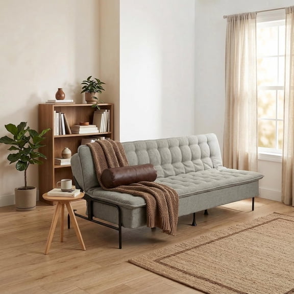 Homy Casa 76.77" Convertible Sofa Bed, Adjustable Sleeper Sofa with Metal Frame and Soft Fabric for Living Room, Bedroom, or Guest Room Grey