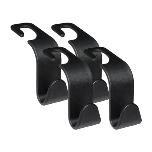 Universal Car Seat Headrest Hooks - 4-Pack,Black S-Type Hangers for Handbags,Purses,Coats - Storage Organizer for All Vehicles
