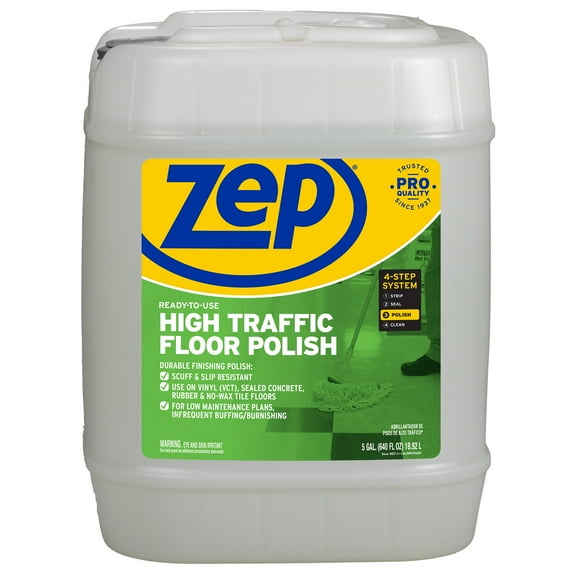Zep High Traffic Floor Polish – 5 Gallon (Each) ZUHTFF5G – Scuff and Slip Resistant Durable Floor Finishing Polish
