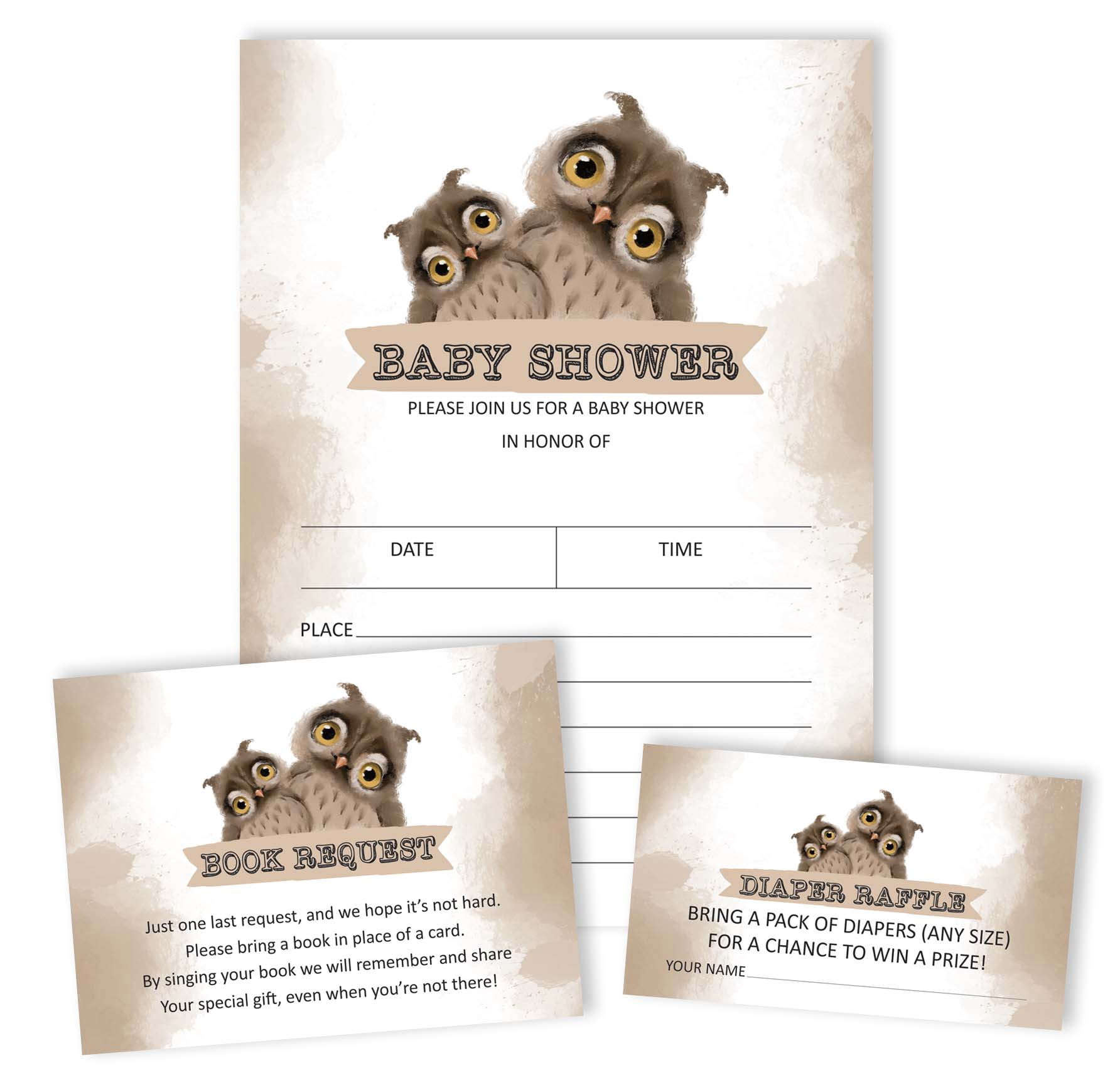 Inkdotpot Set Of 30Owl Bird Baby Shower Invitations-Diaper Raffle Tickets And Baby Shower Book Request Cards Invites Its A Boy Its A Girl