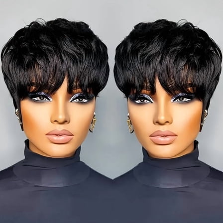 Short Wigs for Black Women Short Layered Pixie Cut Wig Human Hair Glueless None Lace Front Wig Short Straight Bob Wig Natural Black 1B Black 1b